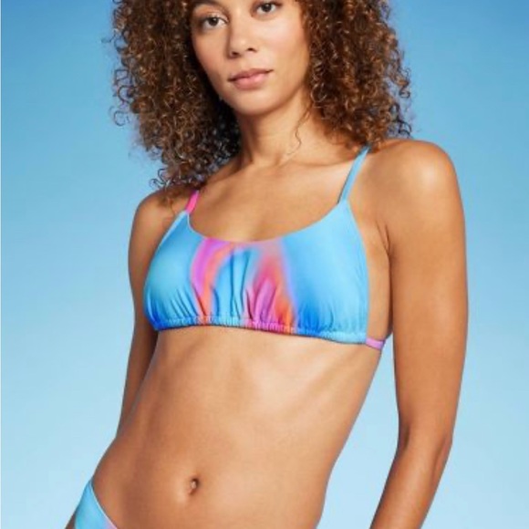 WILD FABLE BLUE MARBLE PRINT BIKINI TOP WOMENS TUNNEL FRONT BRALETTE NWT - Picture 2 of 4